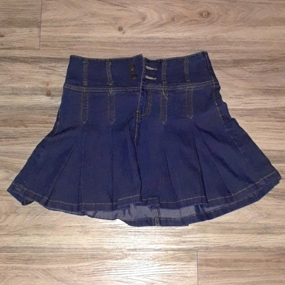 Max Rave Denim Skirt Stretch Jean Pleated School Girl Skirt 5
